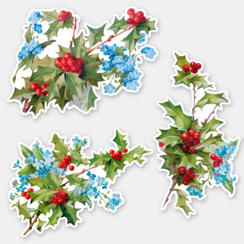 Colorful Festive Holly and Forget Me Nots Sticker