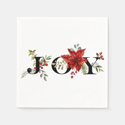 Colorful Festive Joy wPoinsettias and Berries Napkins