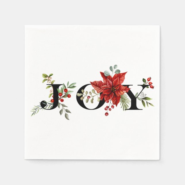 Colorful Festive Joy w/Poinsettias and Berries Napkins (Front)