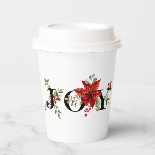 Colorful Festive Joy wPoinsettias and Berries Paper Cups