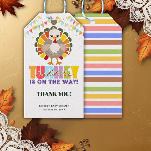 Colorful Festive Little Turkey Baby Shower Gift Tags