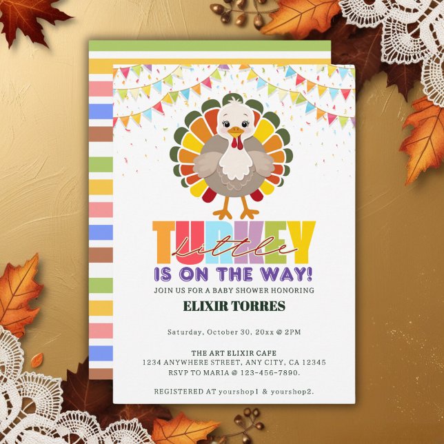 Colorful Festive Little Turkey Baby Shower Invitation (Creator Uploaded)