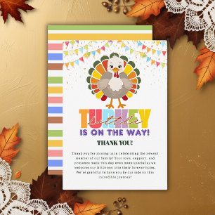 Colorful Festive Little Turkey Baby Shower Thank You Card