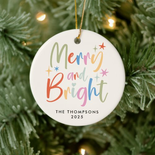 Colorful Festive Merry and Bright Photo Christmas Ceramic Ornament