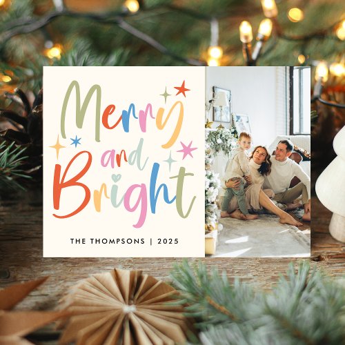 Colorful Festive Merry and Bright Photo Christmas Holiday Card