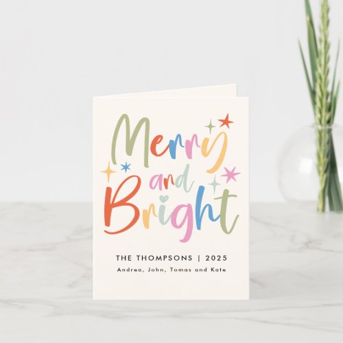 Colorful Festive Merry  Bright 3 Photo Christmas Holiday Card