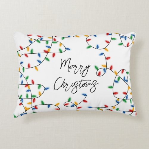 Colorful Festive Merry Christmas Lights Pattern  Accent Pillow