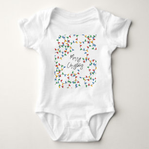 Colorful Festive Merry Christmas Lights Pattern Baby Bodysuit