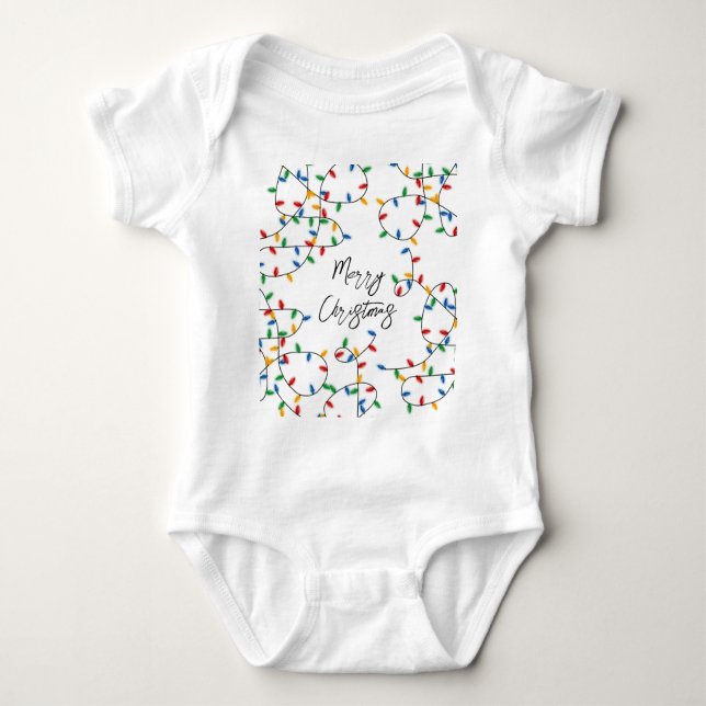 Colorful Festive Merry Christmas Lights Pattern  Baby Bodysuit (Front)