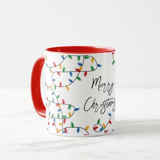 Colorful Festive Merry Christmas Lights Pattern Mug (Front Left)