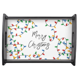 Colorful Festive Merry Christmas Lights Pattern  Serving Tray
