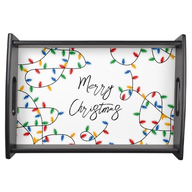 Colorful Festive Merry Christmas Lights Pattern  Serving Tray (Front)