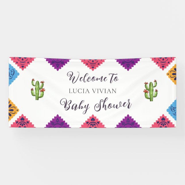 Colorful Festive Mexican Cactus Baby Shower Banner (Horizontal)