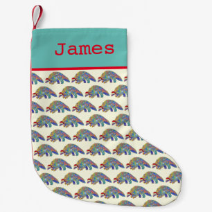 Colorful Festive Pangolin Endangered Animal Name Small Christmas Stocking