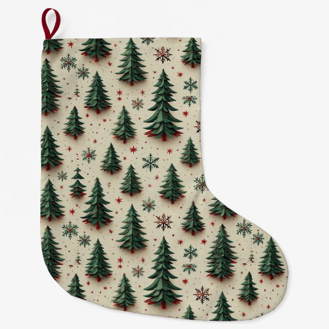 Colorful Festive Pattern Large Christmas Stocking (Front)