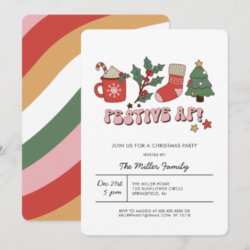 Colorful Festive Retro Christmas Party  Invitation