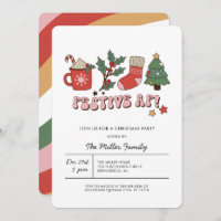 Colorful Festive Retro Christmas Party Invitation