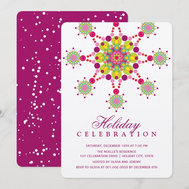 Colorful Festive Star Elegant Holiday Party Invite (Front/Back)