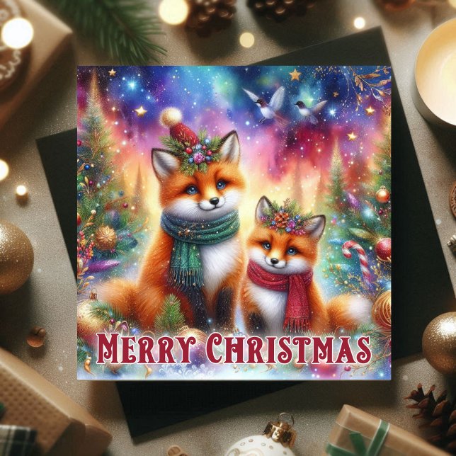 Colorful Festive Watercolor Woodland Fox Christmas Holiday Card (Creator Uploaded)