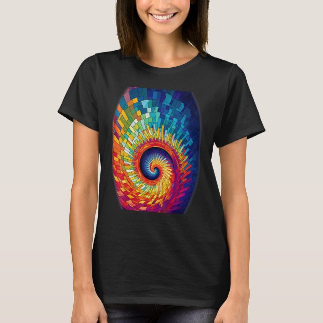 Colorful Fibonacci Spiral Psychedelic Colors Abstr T-Shirt (Front)
