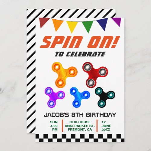 Colorful Fidget Spinner Kids Birthday Party Invite