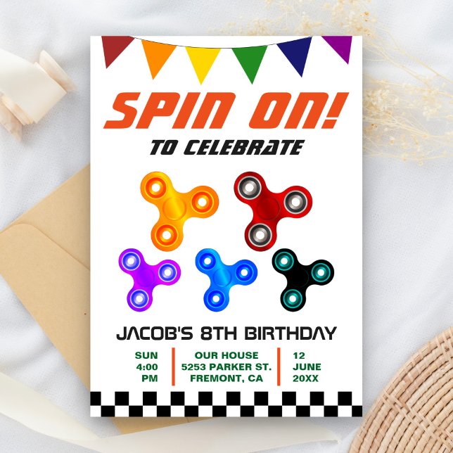 Colorful Fidget Spinner Kids Birthday Party Invite (Creator Uploaded)