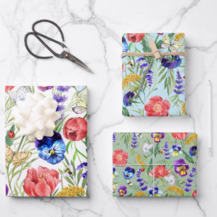 Colorful Field Flowers Wrapping Paper Set Provence