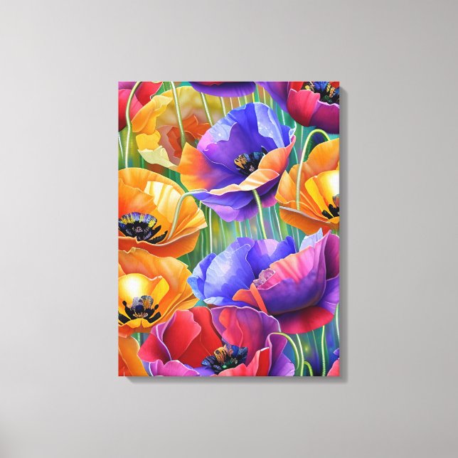 Colorful Field of Poppies Art Canvas Print (Front)
