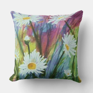 COLORFUL FIELD OF WHITE DAISY FLOWERS PATIO OUTDOOR PILLOW