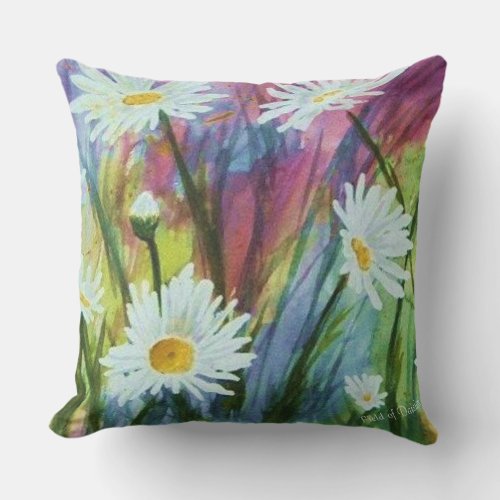 COLORFUL FIELD OF WHITE DAISY FLOWERS PATIO OUTDOOR PILLOW