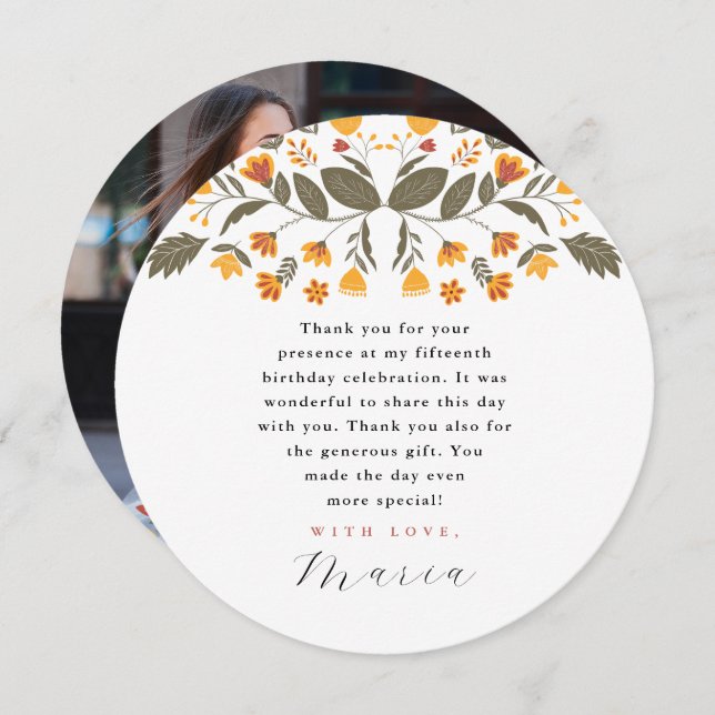 Colorful Fiesta 15th Birthday Photo Thank You Invitation (Front/Back)