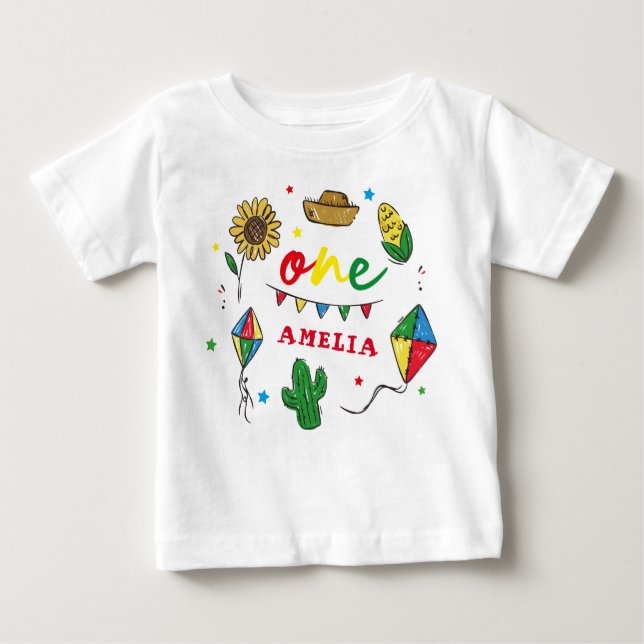 Colorful Fiesta 1st Birthday Baby T-Shirt (Front)
