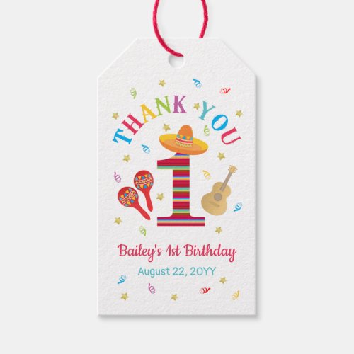 Colorful Fiesta 1st Birthday Mexican Gift Tags