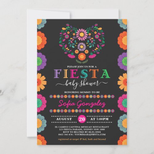 Colorful Fiesta Baby Shower Mexican Flowers Invitation