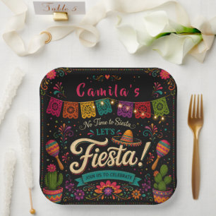 Colorful Fiesta Birthday Paper Plates for Girls