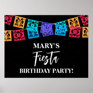 Colorful Fiesta Birthday Party Black Poster