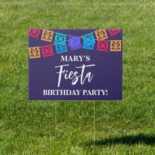 Colorful Fiesta Birthday Party Blue Yard Sign