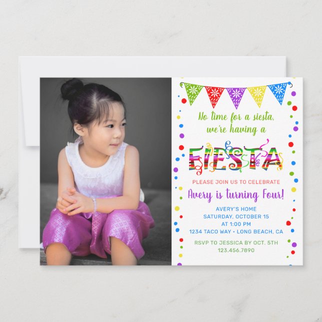 Colorful fiesta birthday party  invitation (Front)