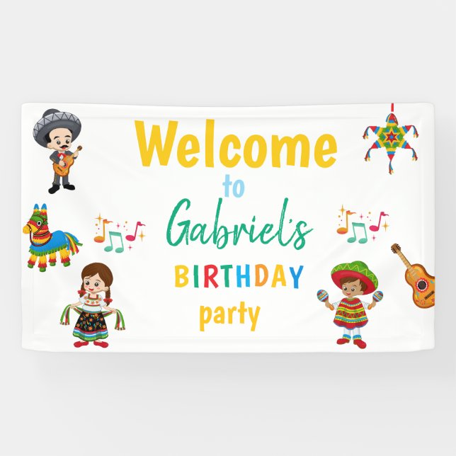 Colorful Fiesta Birthday Party welcome banner (Horizontal)