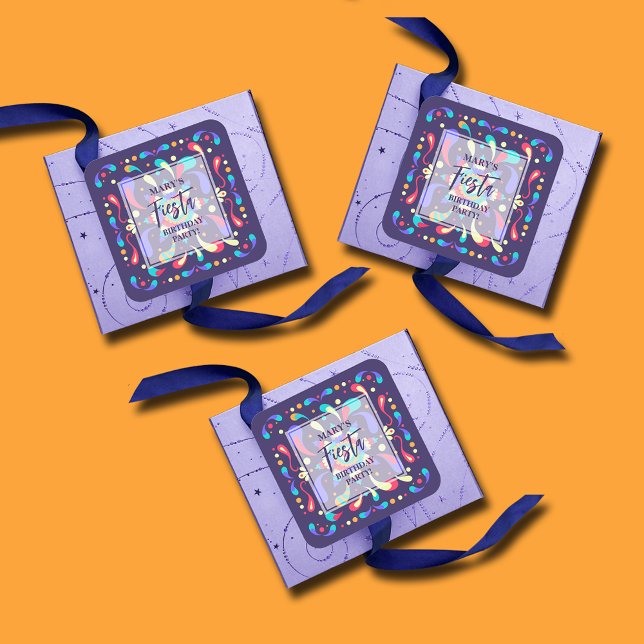 Colorful Fiesta Blue Birthday Square Sticker (Colorful Fiesta Blue Square 1-1/2" Small Stickers)
