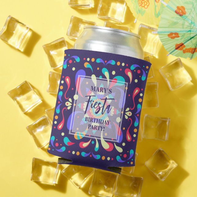 Colorful Fiesta Blue Can Cooler (In Situ Summer)