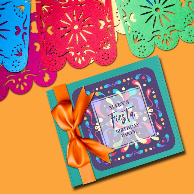 Colorful Fiesta Blue Square Sticker (Colorful Fiesta Blue Square Birthday Stickers)