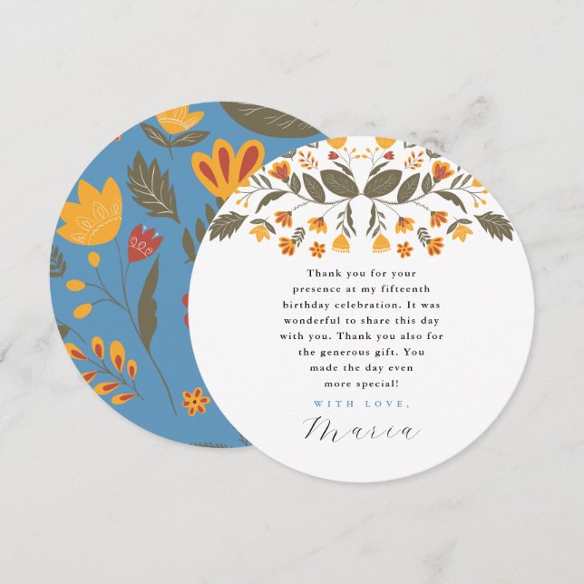 Colorful Fiesta Botanical 15th Birthday Thank You Invitation (Front/Back)