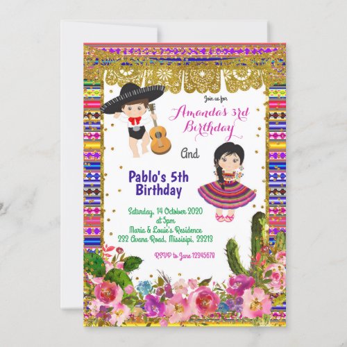 Colorful Fiesta boy and girl birthday invitation