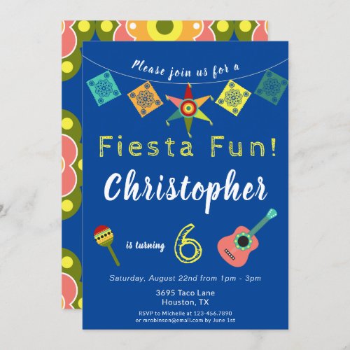 Colorful Fiesta Boys Birthday Party Invitation