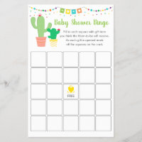 Colorful Fiesta Cactus Baby Shower Bingo Game