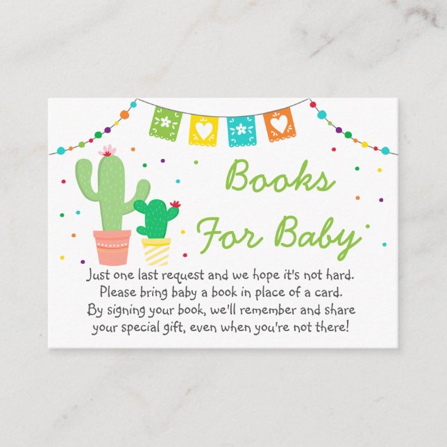 Colorful Fiesta Cactus Baby Shower Book Request Enclosure Card (Front)