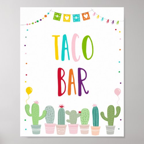 Colorful Fiesta Cactus Baby Shower Taco Bar Poster
