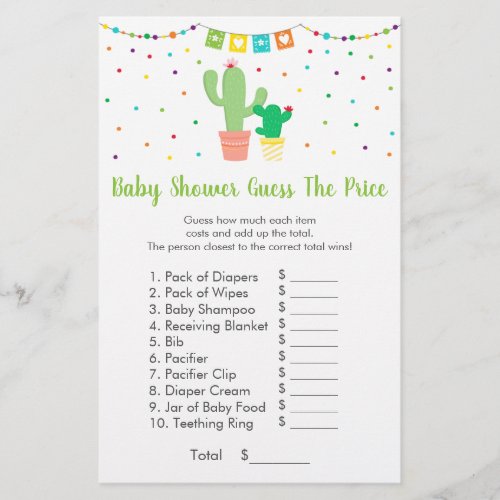 Colorful Fiesta Cactus Guess The Price Shower Game