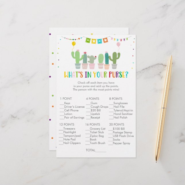 Colorful Fiesta Cactus What's In Your Purse Game (Front/Back In Situ)